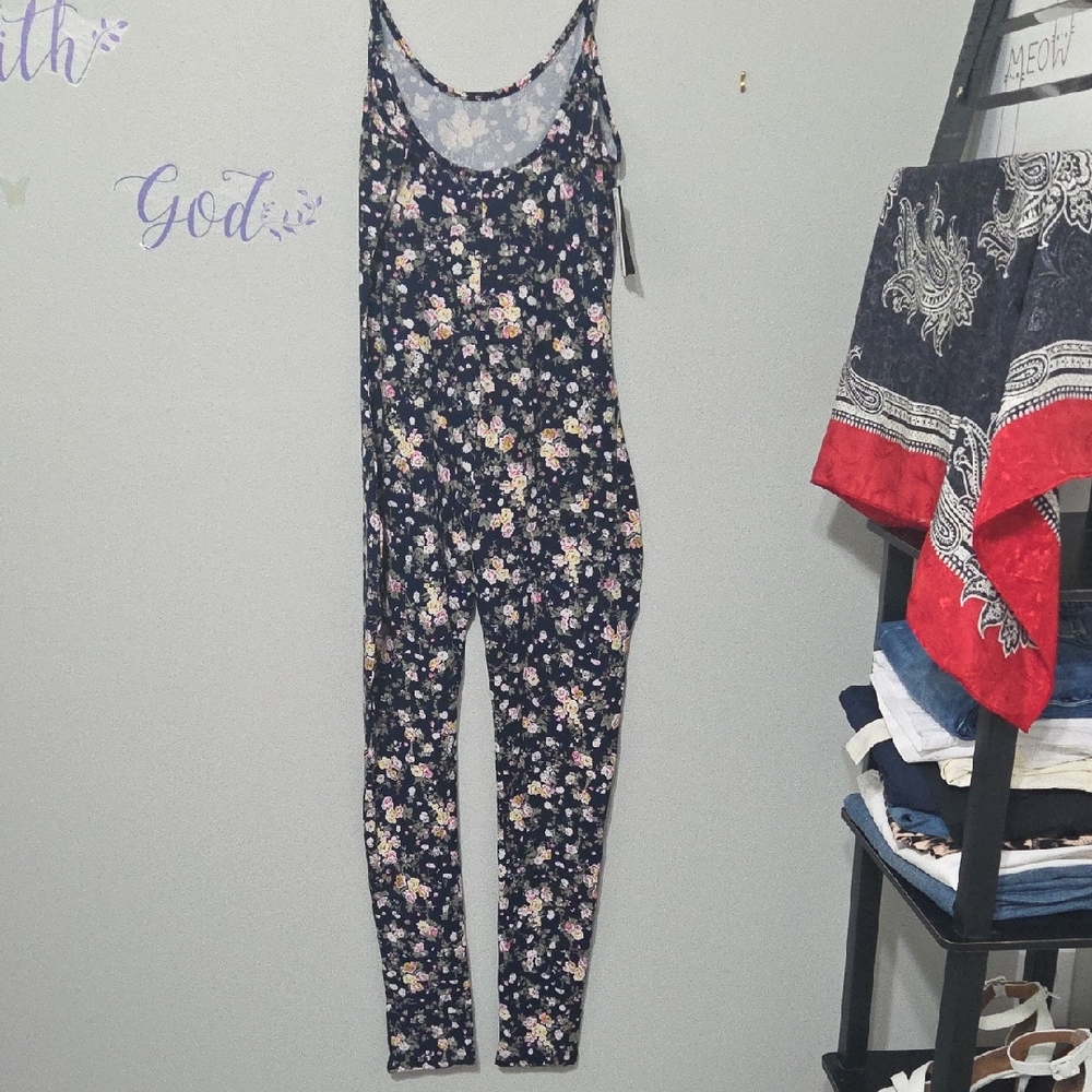 Blue and Pink Floral Jumpsuit with Sleeveless Design